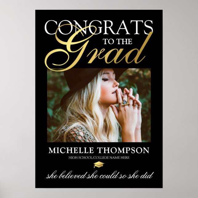 Poster Formando de Parabéns Dourados Pretos (Frente)