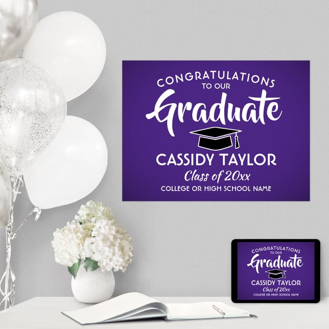 Poster Formando Graduação em branco roxo elegante (Criador carregado)