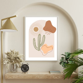 Poster Formas Boho Abstratas Cacto Sol de Terracota Bege