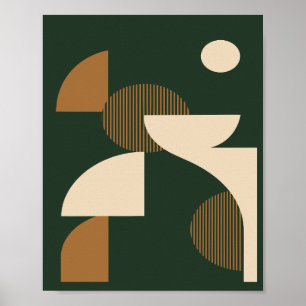 Poster Formas Curvas Minimalistas em Fundo Verde Escuro