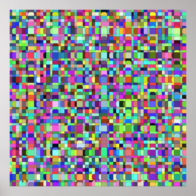 Poster Formas de Quadrados Abstratos Padrão Multicolor (Frente)