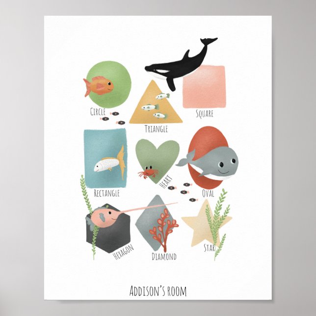 Poster Formas Educativas do Oceano Fofo para Berçário Neu (Frente)