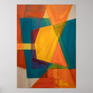 Poster Formas Geométricas Abstratas Vibrantes Laranja Azu