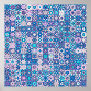 Poster formas geométricas abstrato e flores, sem costura 