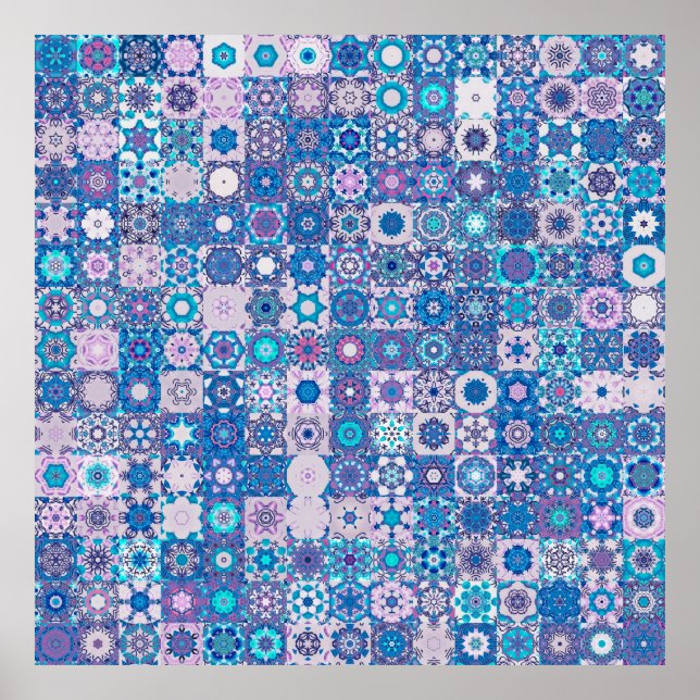 Poster formas geométricas abstrato e flores, sem costura  (Frente)