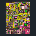 Pôster Formas geométricas cor-de-rosa e amarela pop art<br><div class="desc">A partir de uma design original desenhada por Nola Edsall de formas geométricas quadradas e retangulares com vários padrões ocupados. Esse design artístico impressionante é complexo e detalhado e usa as cores pop brilhantes de rosa, amarelo, verde limão e preto. Perfeito para o decoro doméstico ou do escritório para adicionar...</div>