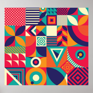 Poster formas geométricas de pop abstrato, padrão sem sol