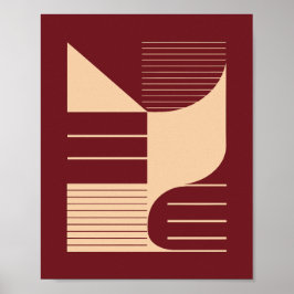 Poster Formas Geométricas Minimalistas em Fundo Vermelho