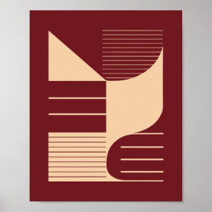 Poster Formas Geométricas Minimalistas em Fundo Vermelho