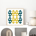 Poster Formas Geométricas Modernas Arte em Azul e Amarelo<br><div class="desc">Poster de Arte Geométrica Moderna de meio século na Mostarda Amarelo e Azul Escuro</div>