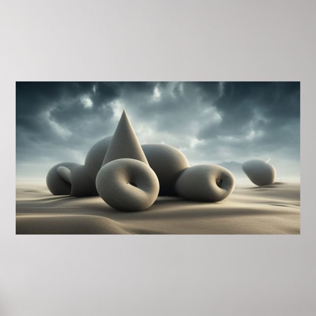 Poster Formas geométricas modernas surreais no deserto (Frente)