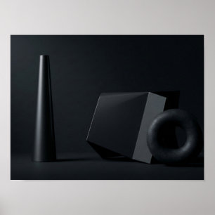 Poster Formas Geométricas Pretas Arte Minimalista Escura 