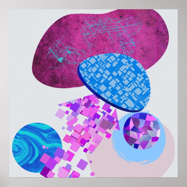 Poster Formas Modernas em roxo e ciano (Frente)