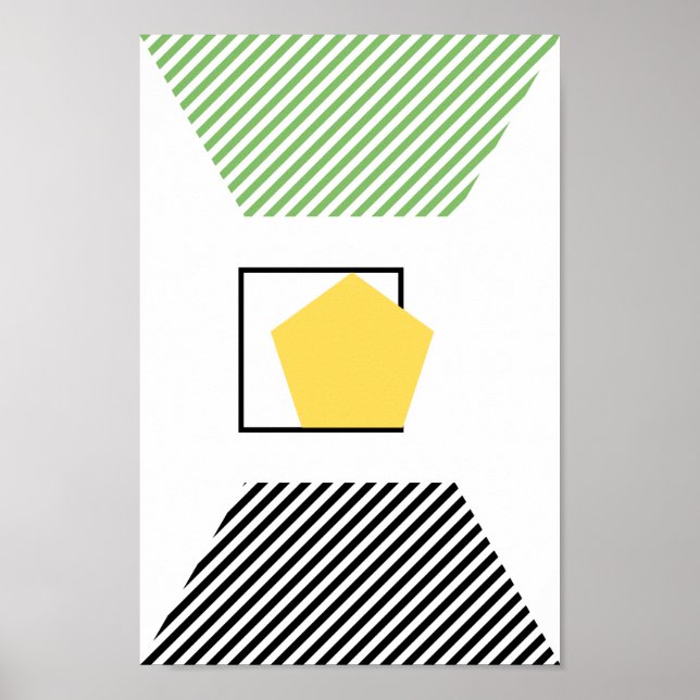 Poster Formas Modernas Verde, Pretas E Amarelas Abstrato  (Frente)