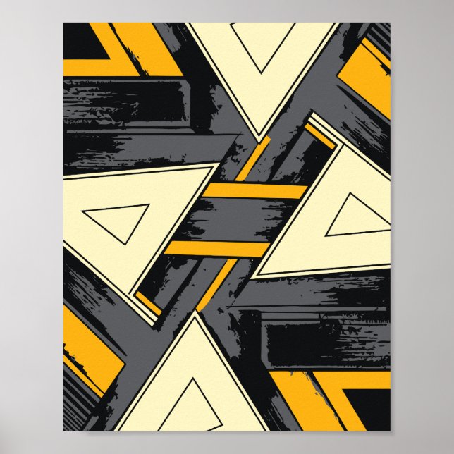 Poster Formas Triangulares Intersectantes em Amarelo e Cr (Frente)