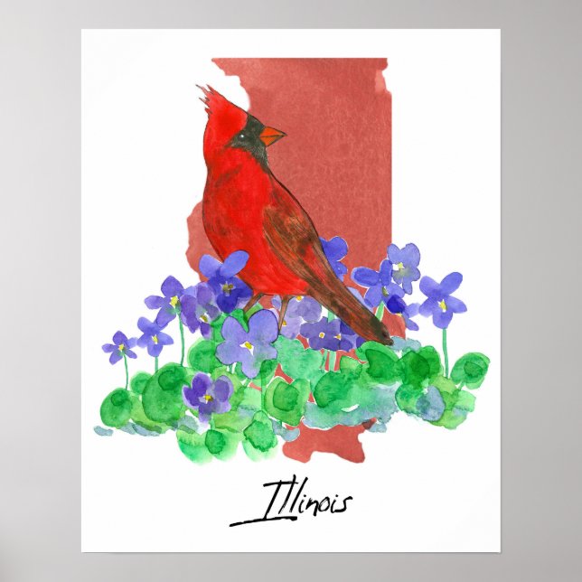 Poster Formato do Estado de Illinois Cardinal Roxo Violet (Frente)