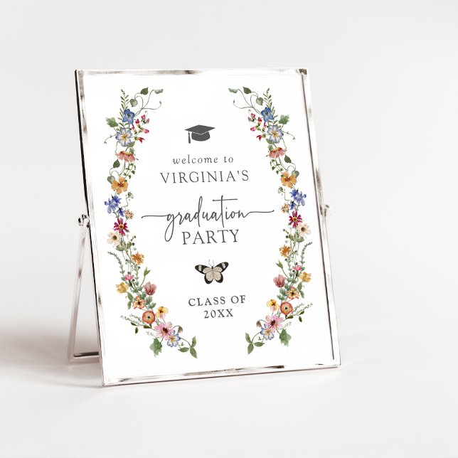 Poster Formatura das Flores Silvestres Coloridas (Colorful Wildflower Graduation Poster with Butterfly by Painted Paperie
)