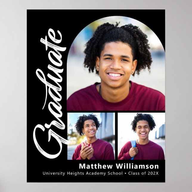 Poster Formatura Negra 3 Foto Arco Grosso Branco Script (Frente)