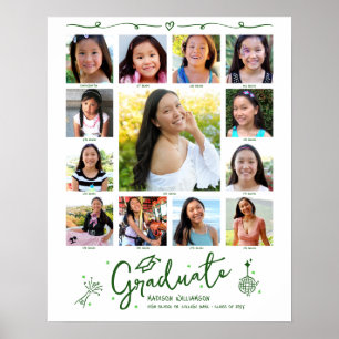 Poster Formatura Verde K–12 Desenhos de Colagem de Fotos 