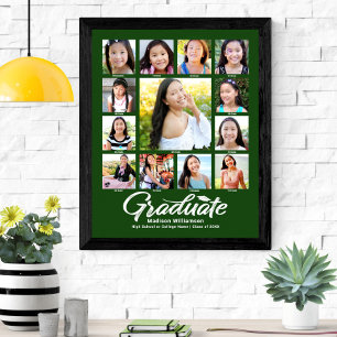 Poster Formatura Verde K–12 Roteiro de Colagem de Fotos M