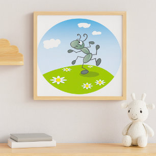 Poster Formiga Dançante na Grama com Flores