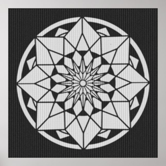 Pôster Formigueiro de Star Mandala preto e branco (Frente)