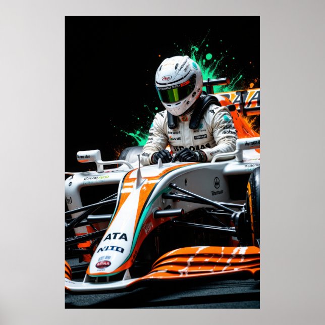 Poster Formula One Racer in Car Ready for High Speed  (Frente)