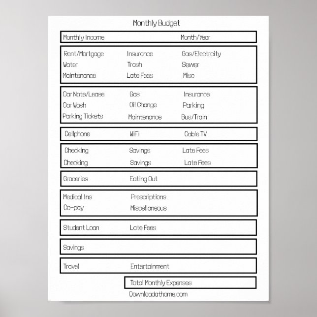 Poster Formulários de Orçamento Mensal. Controlar as suas (Frente)