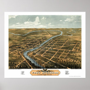 Pôster Fort Atkinson, Mapa Panorâmico da I WI - 1870