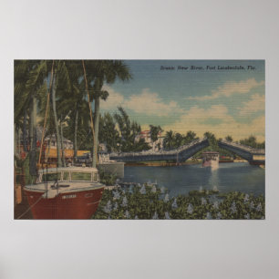Pôster Fort Lauderdale, FL - opinião nova & Drawbridge d