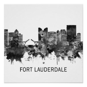 Pôster Fort Lauderdale Florida Skyline BW