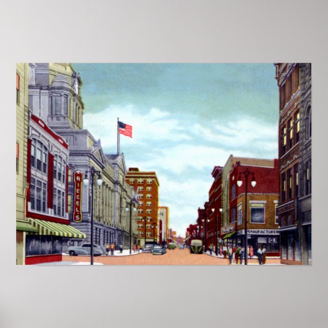 Pôster Fort Wayne Indiana Calhoun Street (Frente)