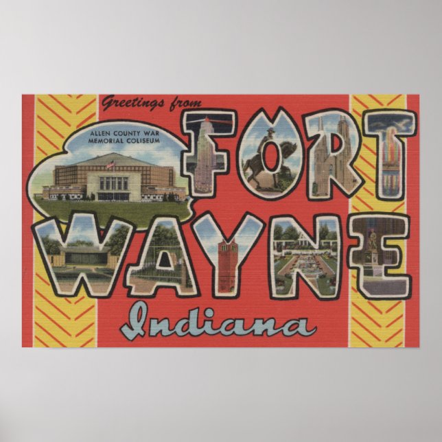 Poster Fort Wayne, Indiana - Cenas com Letras Grandes (Frente)
