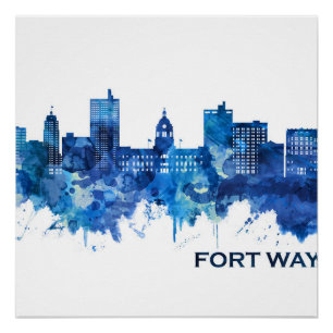 Pôster Fort Wayne Indiana Skyline Blue