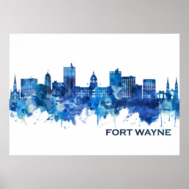 Poster Fort Wayne Indiana Skyline Blue (Frente)