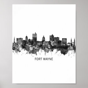 Poster Fort Wayne Indiana Skyline BW