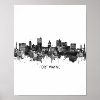 Poster Fort Wayne Indiana Skyline BW