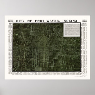 Pôster Fort Wayne, no mapa panorâmico - 1907