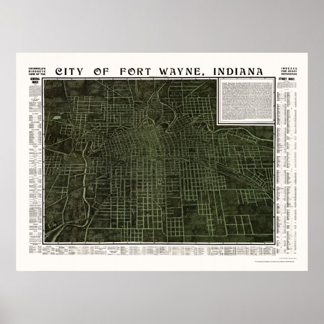 Pôster Fort Wayne, NO Mapa Panorâmico - 1907 (Frente)