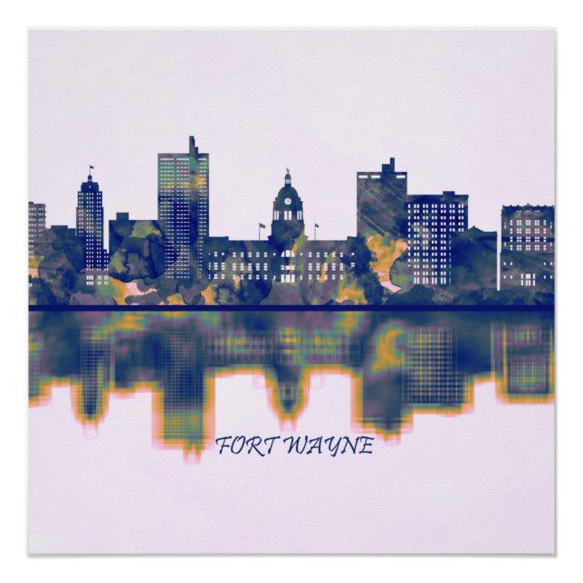 Pôster Fort Wayne Skyline (Frente)