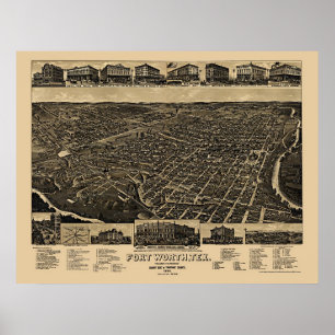 Poster Fort Worth, mapa panorâmico de TX - 1886