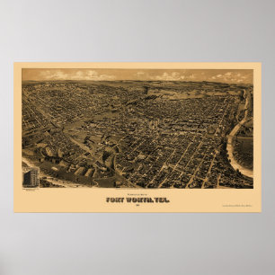 Pôster Fort Worth, mapa panorâmico de TX - 1891