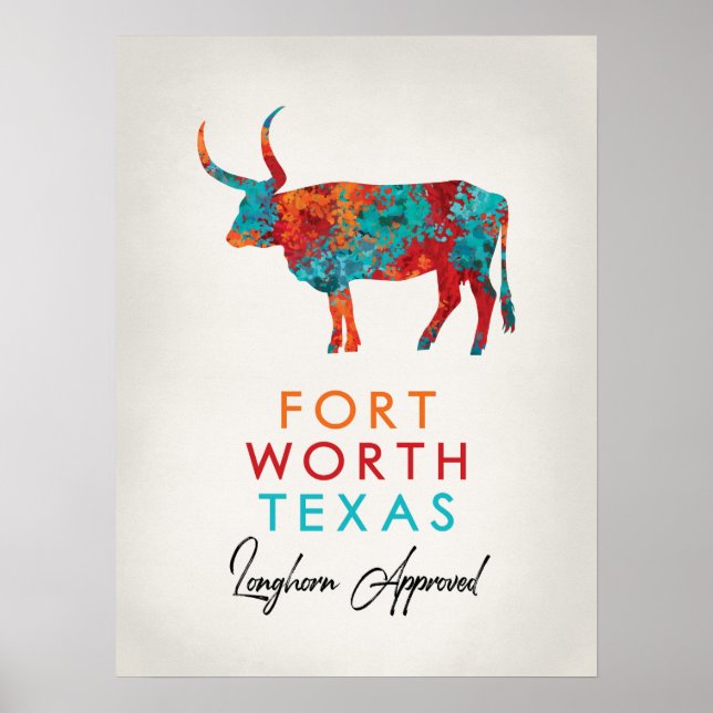 Poster Fort Worth Texas Colorful Longhorn (Frente)