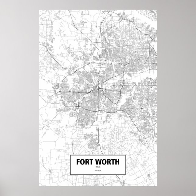Pôster Fort Worth, Texas (preto em branco) (Frente)