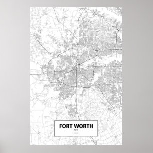 Pôster Fort Worth, Texas (preto no branco)