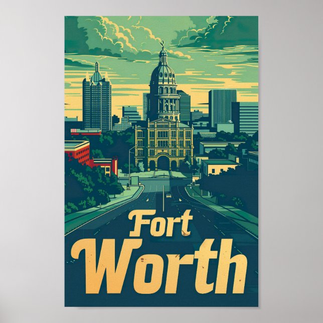 Poster Fort Worth Texas USA Famous Viagem Place (Frente)
