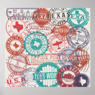 Poster Fort Worth Texas: viagem carimbos.