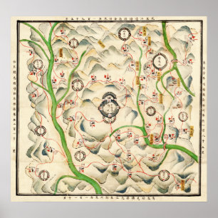 Poster Fortaleza em Xin Xi Ying, mapa de Yunnan Provence