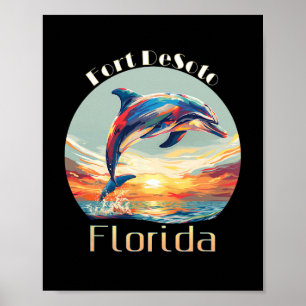 Poster Forte Desoto Flórida Férias de Verão Praia Golfinh