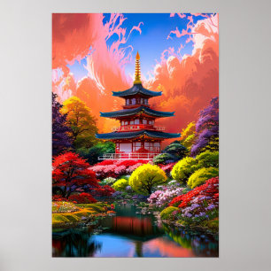 Poster Forte Retração, Pagoda Japonês